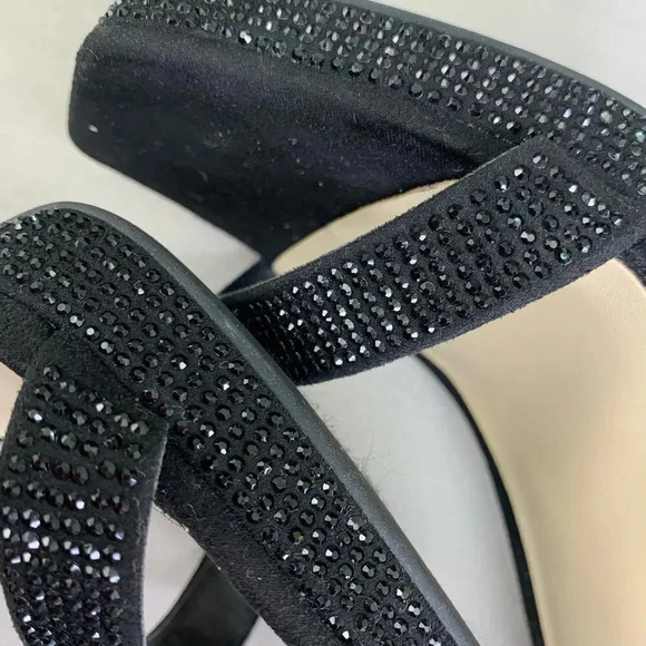 Nine West Rhinestone Suede Stiletto Platform Heels Strap Sandals  Size 6M Black - Picture 10 of 15